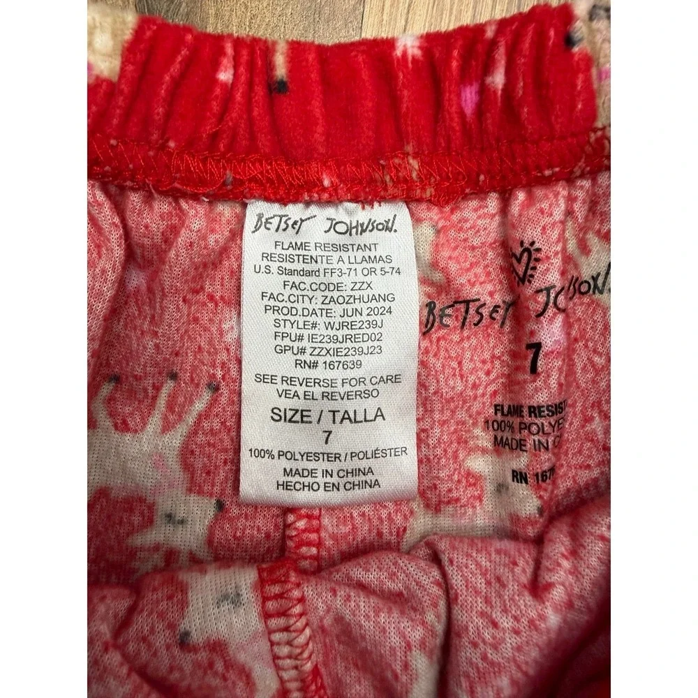 Betsey Johnson Girls Christmas Reindeer Pajama Set Size 7 Red Plush